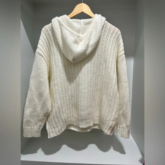 Aerie Street Cream Wool Blend Oversized Chunky Knit Sweater Hoodie S NWOT - Picture 5 of 10